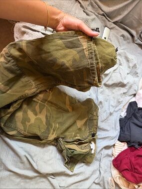 Topshop Olive Camo Wide Leg Drawstring Ankles Pants